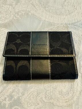 Coach Black Signature Canvas Trifold Wallet
